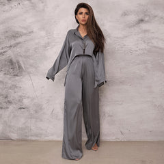 Solid Color Pajamas Outfit Top Trousers Loose Casual Simple Outerwear