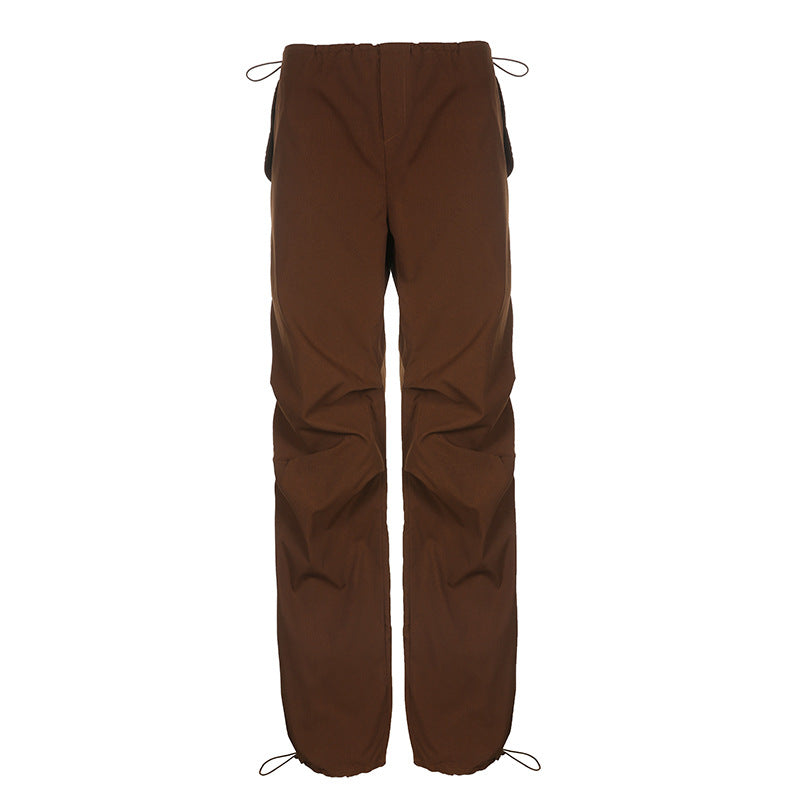 Street Retro Casual Drawstring Lace Waist of Trousers Loose Wide Leg Pants Handsome Dance Exercise Ankle Tied Trousers