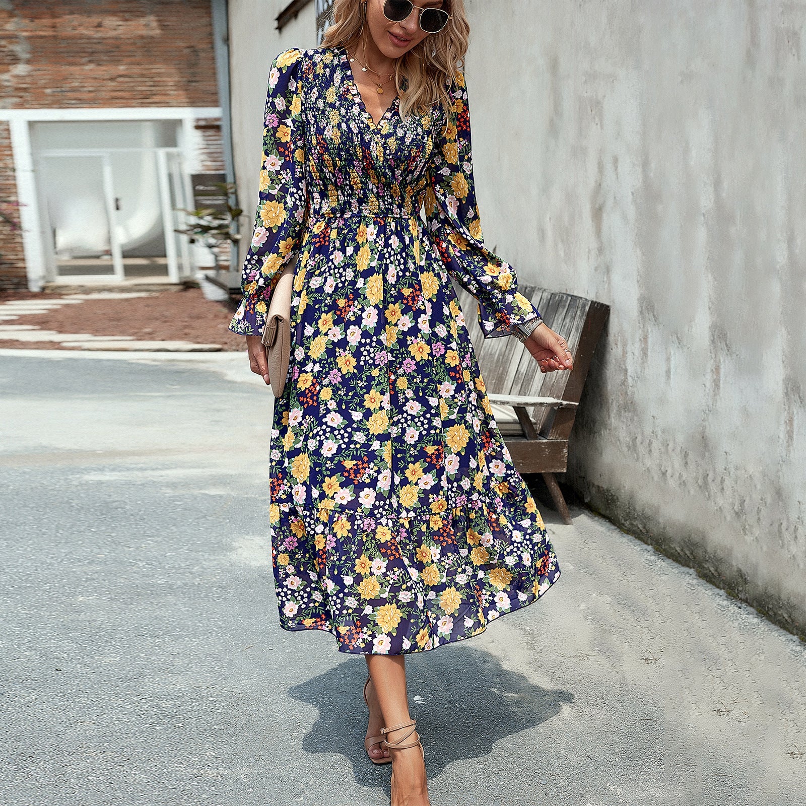 Robe imprimée Robe élégante à col en V