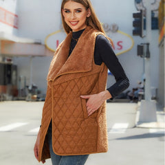 All Match Plush Stitching Cardigan Sleeveless Coat Vest