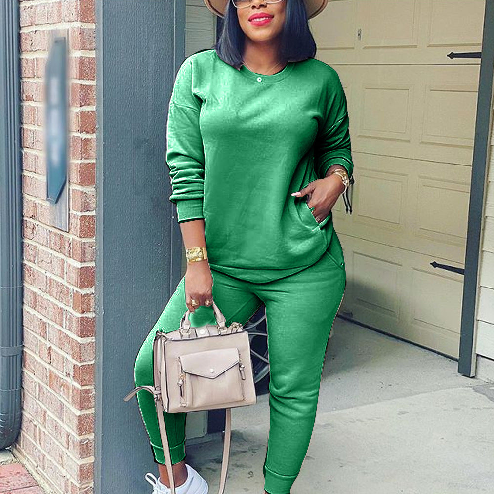 Casual Long Sleeve Solid Color Multicolor Street Casual Two Piece Set