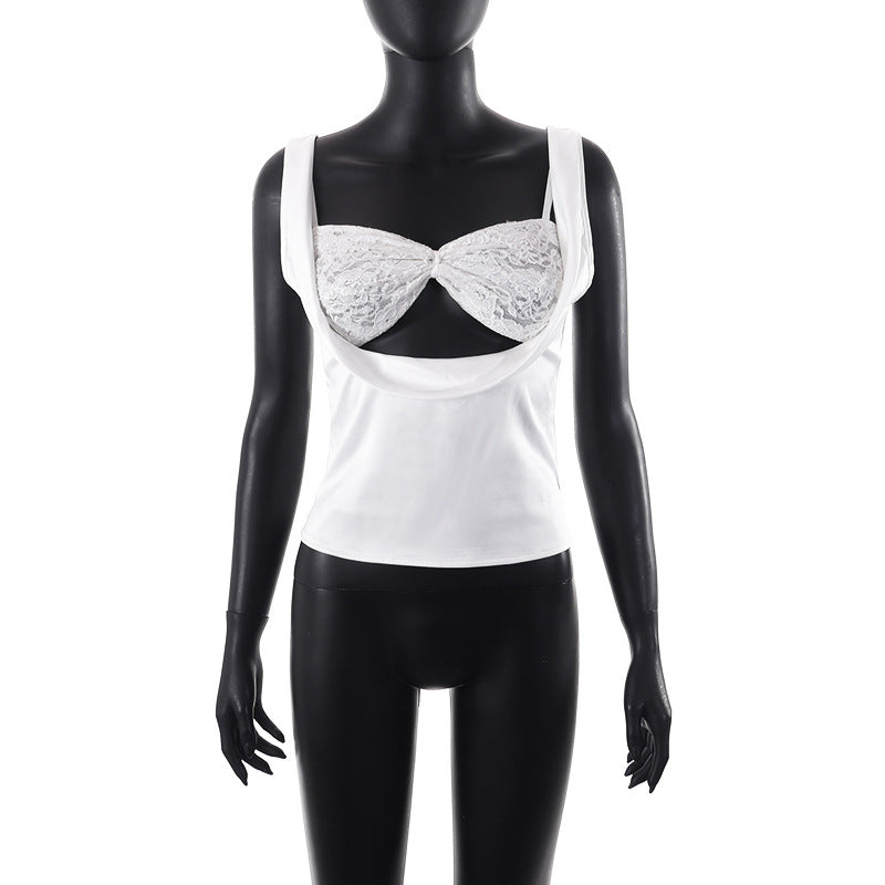 Satin Sleeveless Lace Corset Short Two Piece Set Top