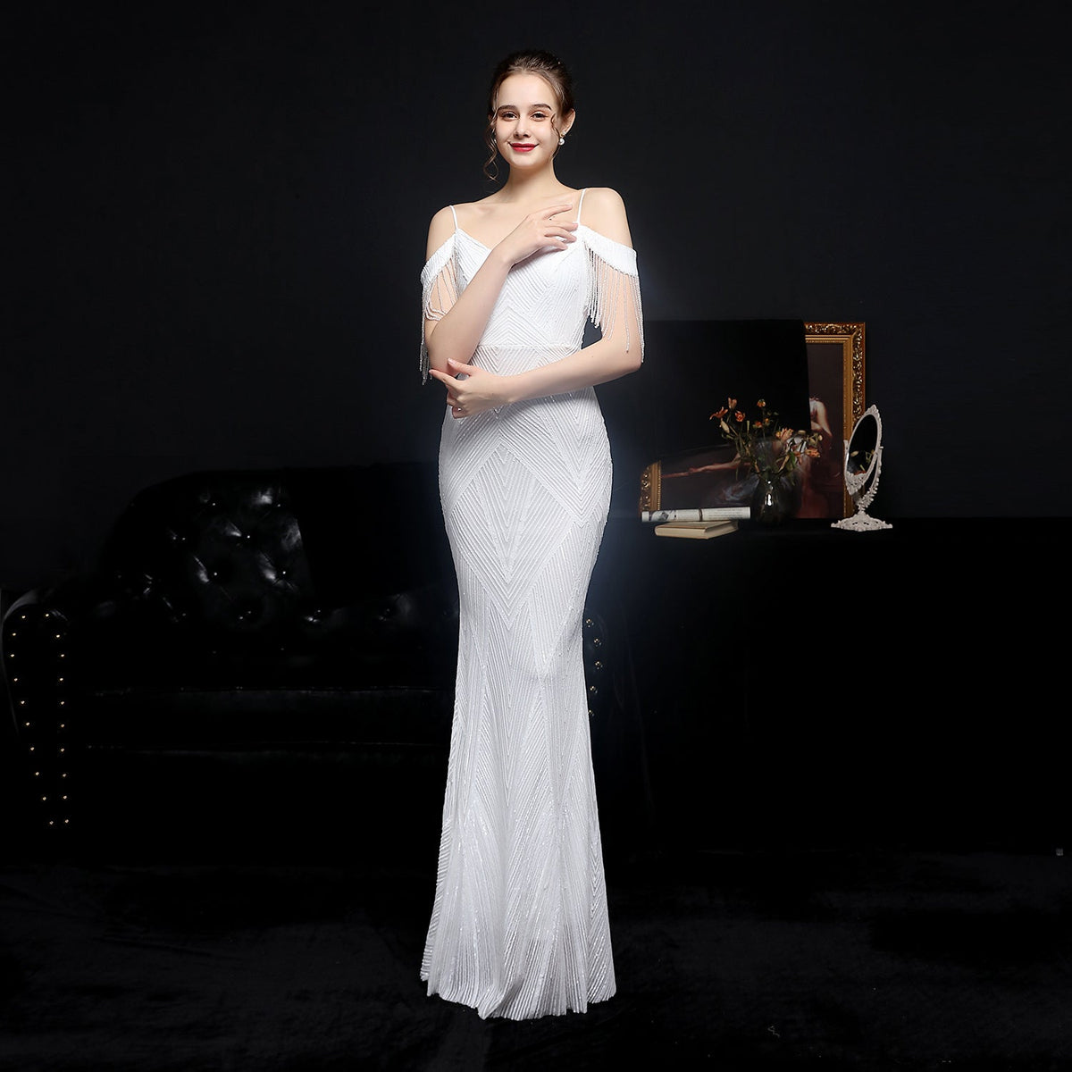 Sequined Fishtailmal Dress Performance Banquet Car Model Etiquette Evening Dressmal Gown