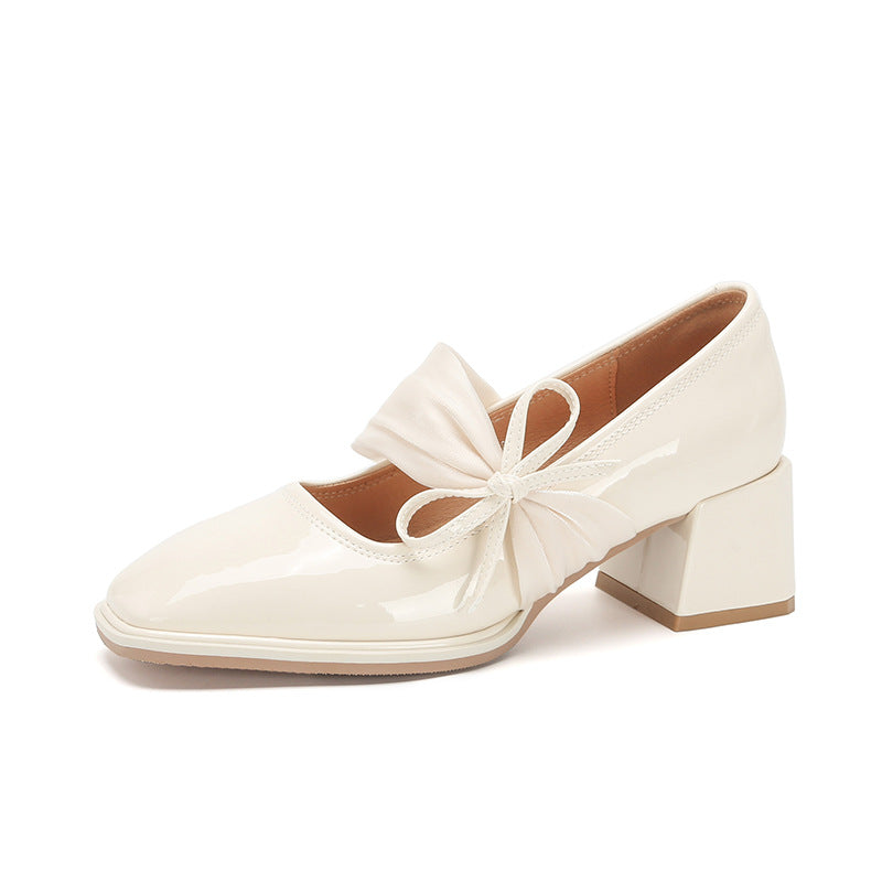 Women's Jane Square Toe Thick Bowknot High Heels