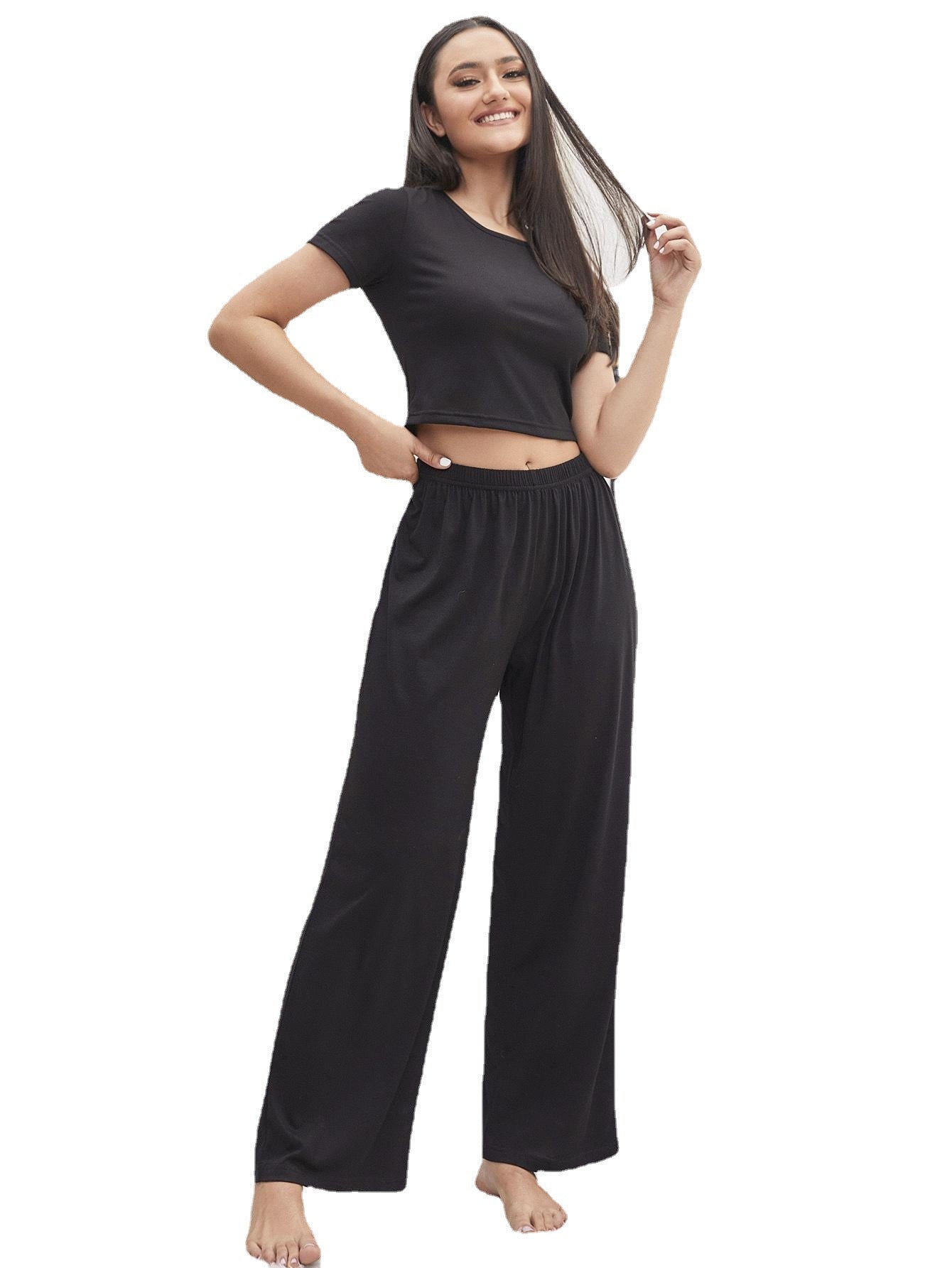 Solid Color Short-Sleeved Trousers Casual Suit Home Wear Pajamas