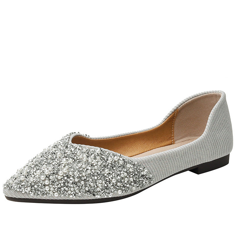 Women's Rhinestone Fairy Style Sweet Pearl Pointed Toe Shallow