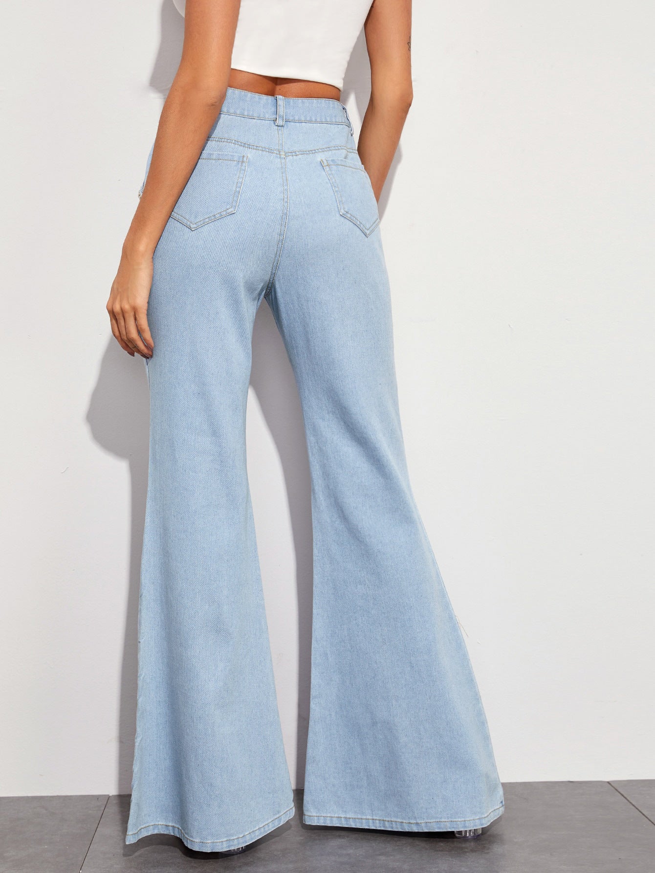 Casual All Match Big Horn Wide Leg Denim Trousers