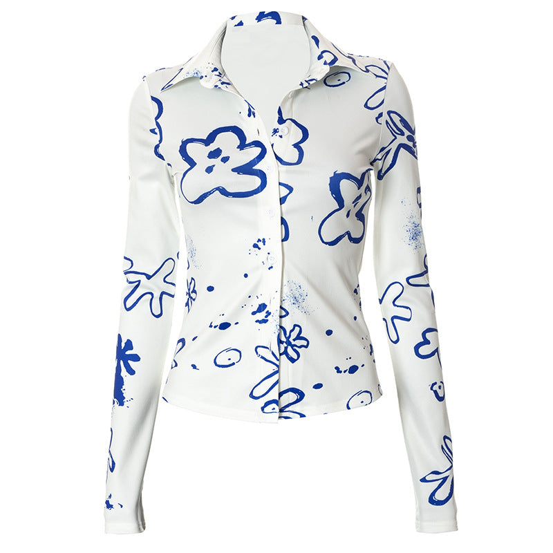 Cardigan imprimé à col boutonné, haut décontracté