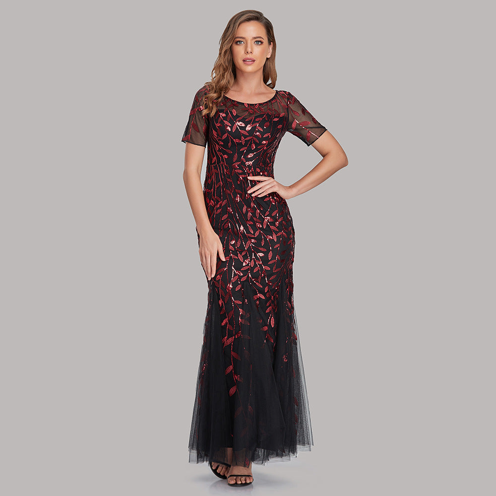 Bankett-Gastgeber-Abendkleid mit schmalem Netz-Ausschnitt und Fischschwanz-Kleid