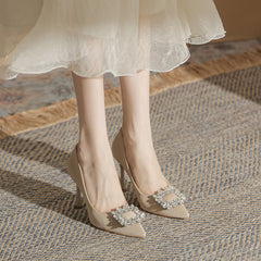 Women's Elegant Soft Pointed Toe Stiletto Rhinestone