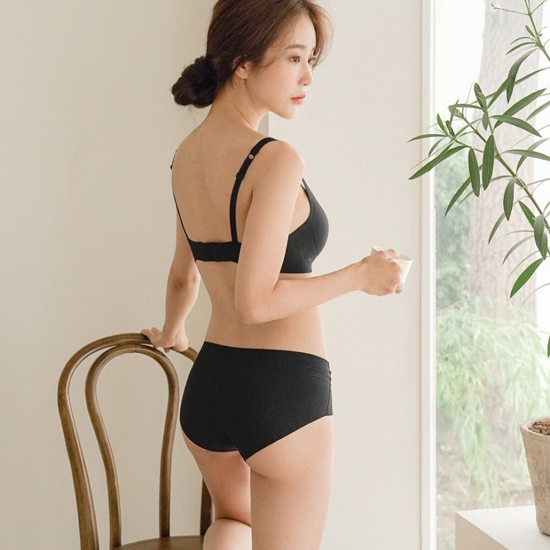 Korean Seamless Square Collar Tube Top Underwear Thin Wireless Soft Support Small Chest Comfortable Jelly Bra Set