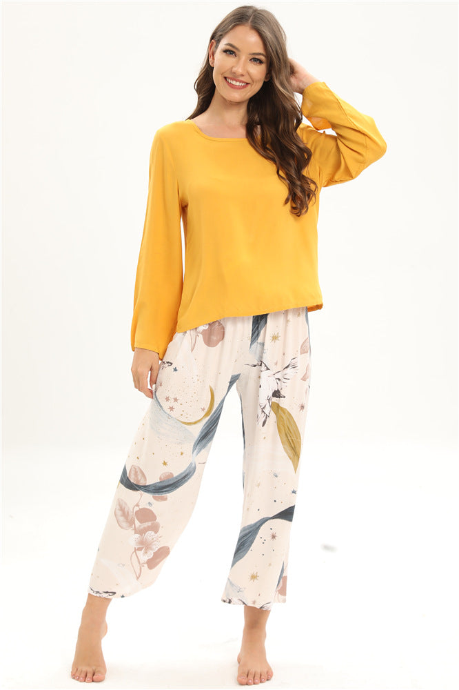 Rayon Home Wear Suit Casual Pajamas Long Sleeved Trousers