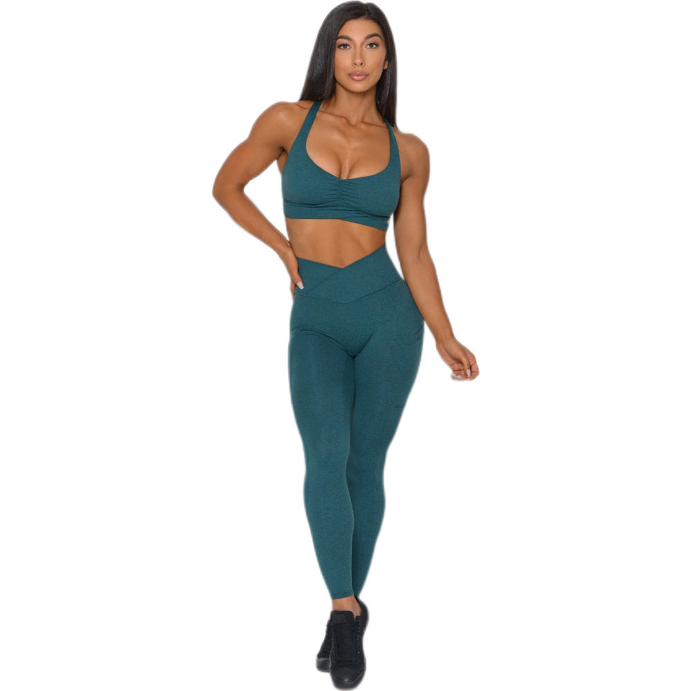 Breathable Criss Cross Bra Metal Hollow Out Cutout Yoga Suit Fitness Sports Fitness Tights