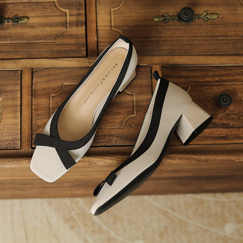 Stil Abendschleife Kitten Square Toe Low-Cut Heels