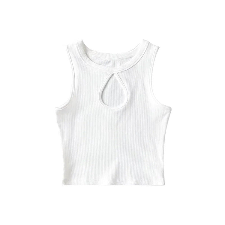 Blogueurs beauté poitrine goutte d'eau évider découpe sans manches coupe ajustée pull court tenue gilet