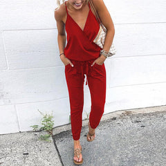 Solid Color Casual Sling Jumpsuit