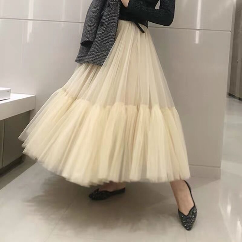 Langes bodenlanges Kleid Übergroßer Swing-Netzrock Patchwork-Maxikleid A-Linie Pettiskirt mit hoher Taille