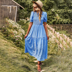 Lässiges Urlaubskleid, kurzärmelig, A-Linien-Kleid, Station