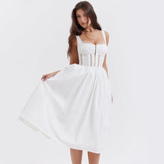 Kleid Weißes Midikleid Spitzenträgerkleid