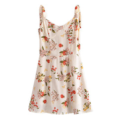 Office off Neck Printed High Waist Sling Backless Dress