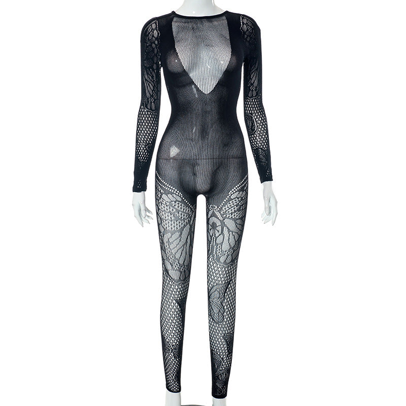 Butterflyable See through Hollow Out Cutout Butterfly Long Sleeve One Piece Trousers