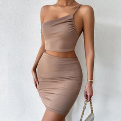 Niche One-Shoulder Drawstring Dress Hollow Out Cutout Sheath Short Dress