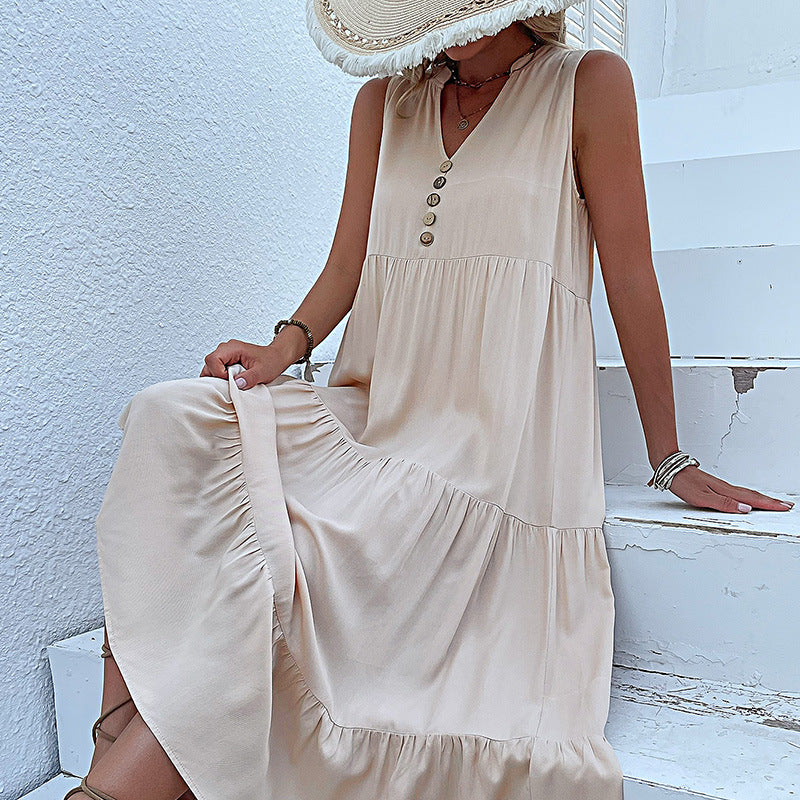 Vest Dress Sleeveless Loose Casual Solid Color Babydoll Dress