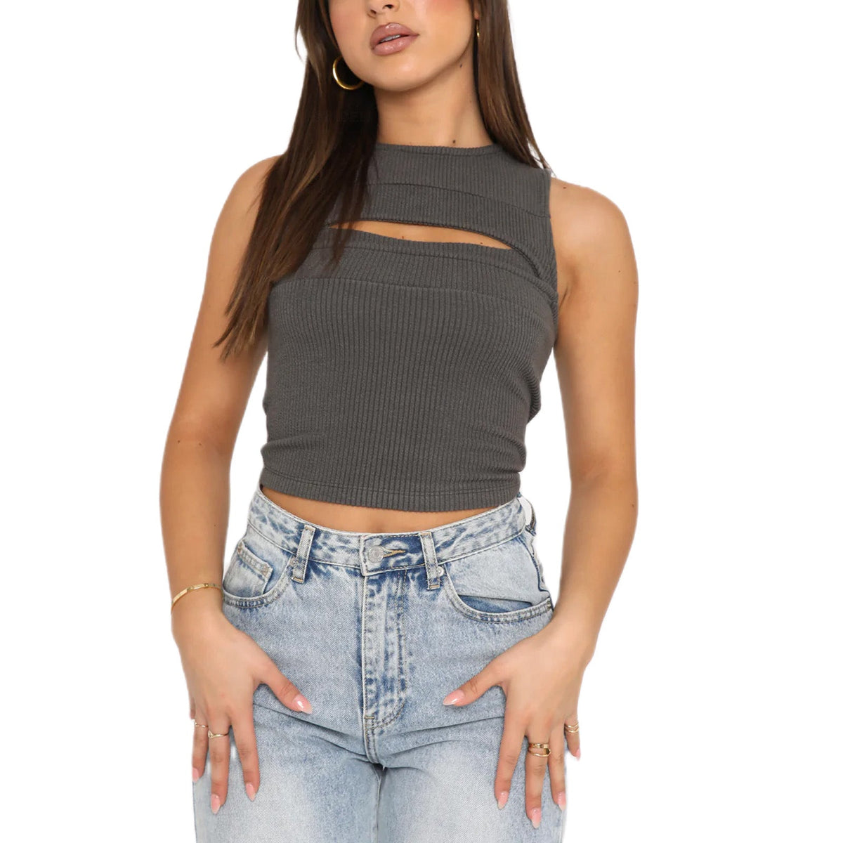 Hollow Out Cutout Vest All Matching Short Cropped Outfit Top Outerwear