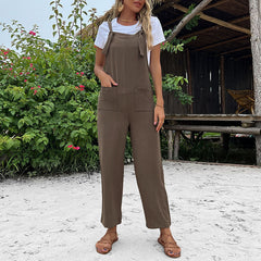 Wear Solid Color Cropped Straight Bib Jumpsuit