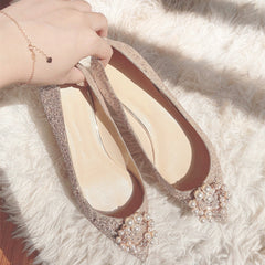 Women's Pregnant Pearl Pointed Flat Female Bridesmaid