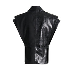 Fall Crocodile Pattern Leather Stitching Blzaer Fabric Vest Personalized Cut Stylish Adjustable Jacket