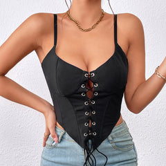 Slim Button Lace up Boning Corset Support Street Top