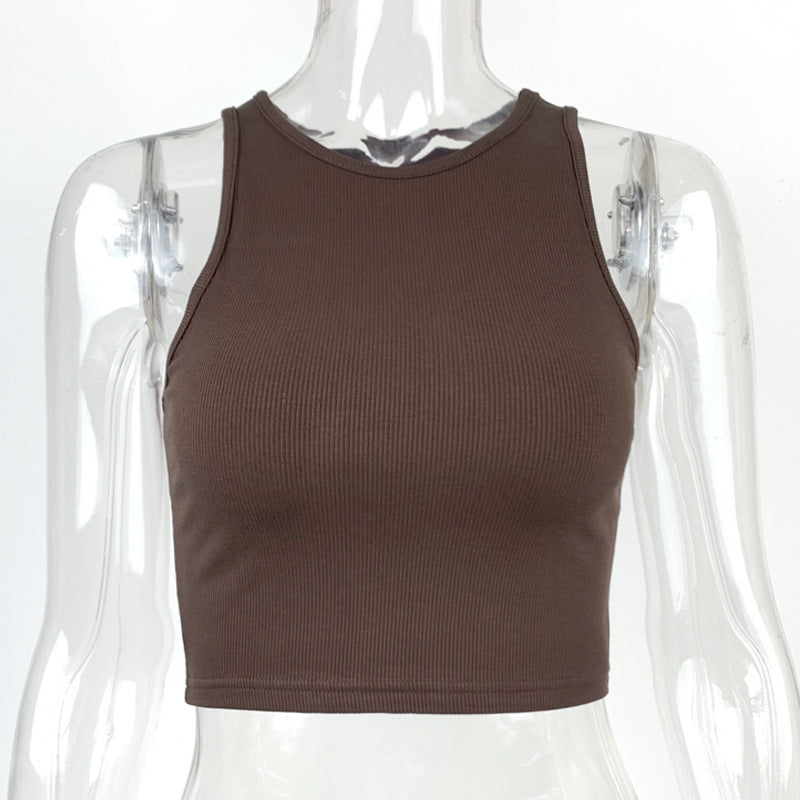 Slim Fit Cotton Rib Cropped Sleeveless Vest