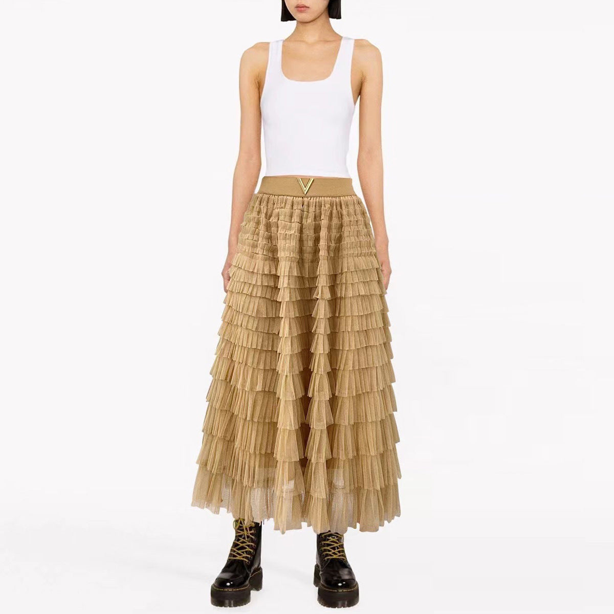 Robe longue simple et élégante de haute qualité pour célébrités sur Internet, robe à volants, jupe trapèze