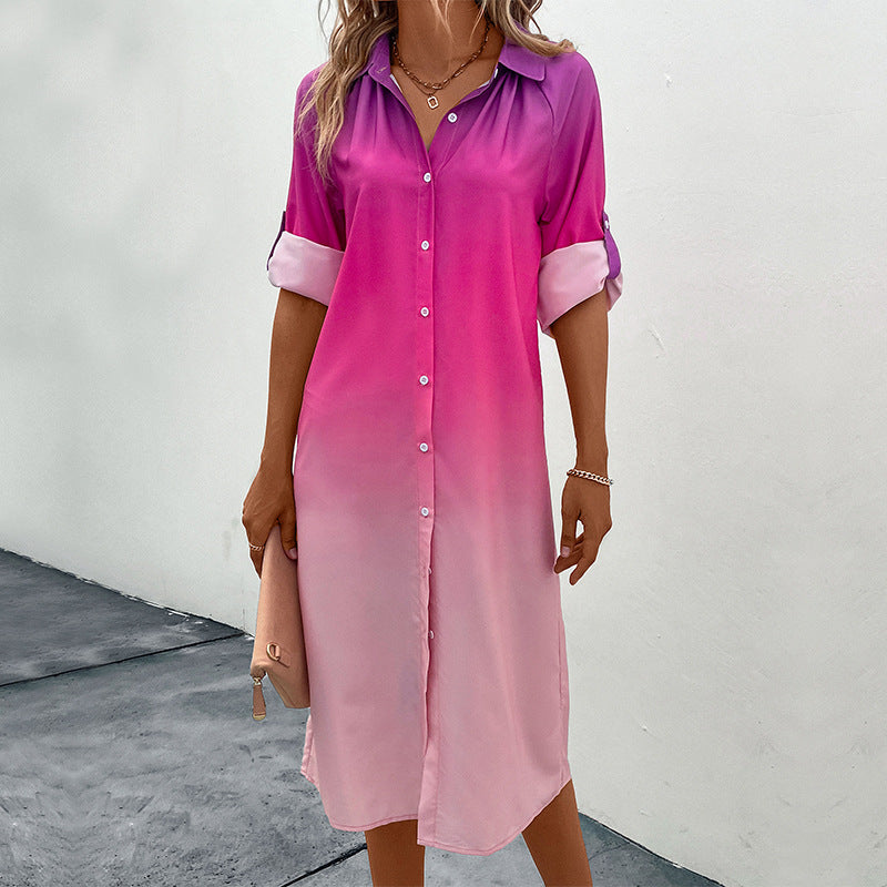 Long Sleeve Gradient Shirt Dress