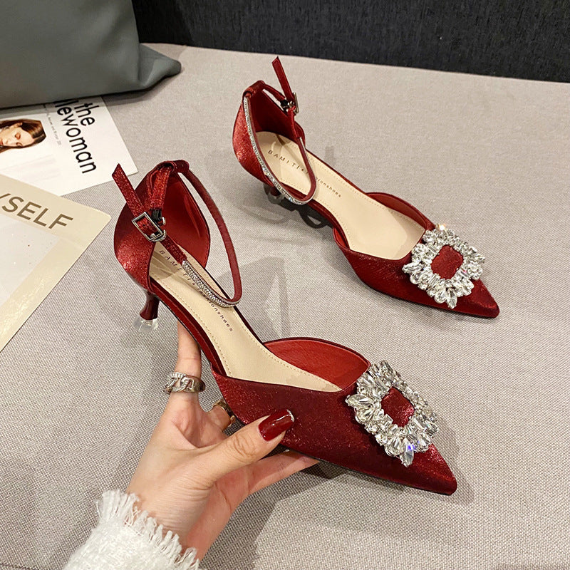 Women's Wine Red High Spring Square Buckle