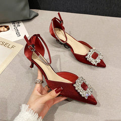 Women's Wine Red High Spring Square Buckle