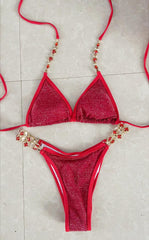 Beach Vacation Bikini Crystal Diamond Split Swimsuit