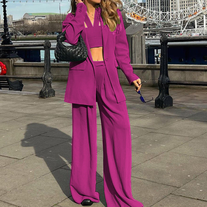 Stylish Long Sleeves Blazer Suit Set Casual Trousers Two Piece Set