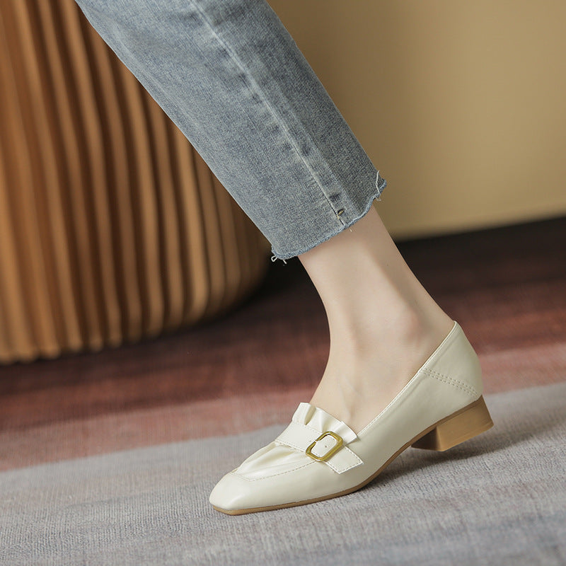 Women's Chunky Pumps Autumn Buckle Pleated Heels