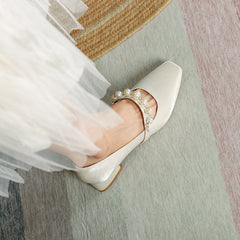 Women's Fu Chunky Pumps Spring Pearls Strap
