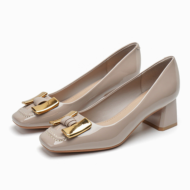 Women's Chunky Mary Jane Kitten Metal Buckle Heels