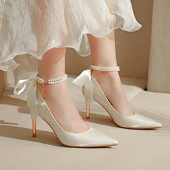 Fu Pointed High Stilettos Bow Pearl
