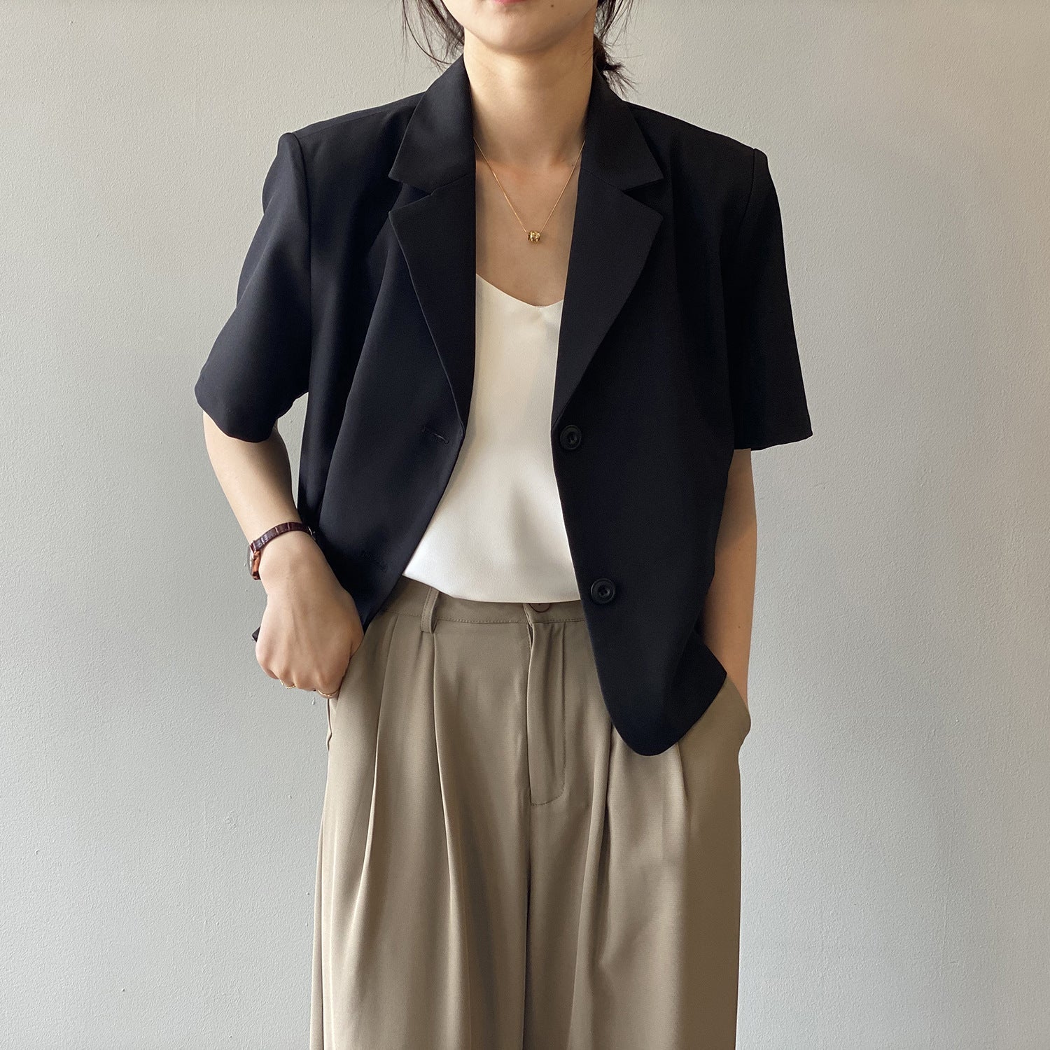 Solid Color Short Sleeved Small Korean Loose Short Small Blazers