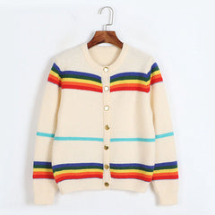 Dicker Jacquardpullover mit Regenbogenstreifen und lockerer Strickjacke