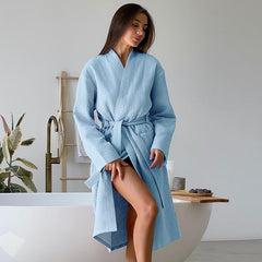 Comfortable Waffle Long Robe Hotel Bathrobe Home Wear