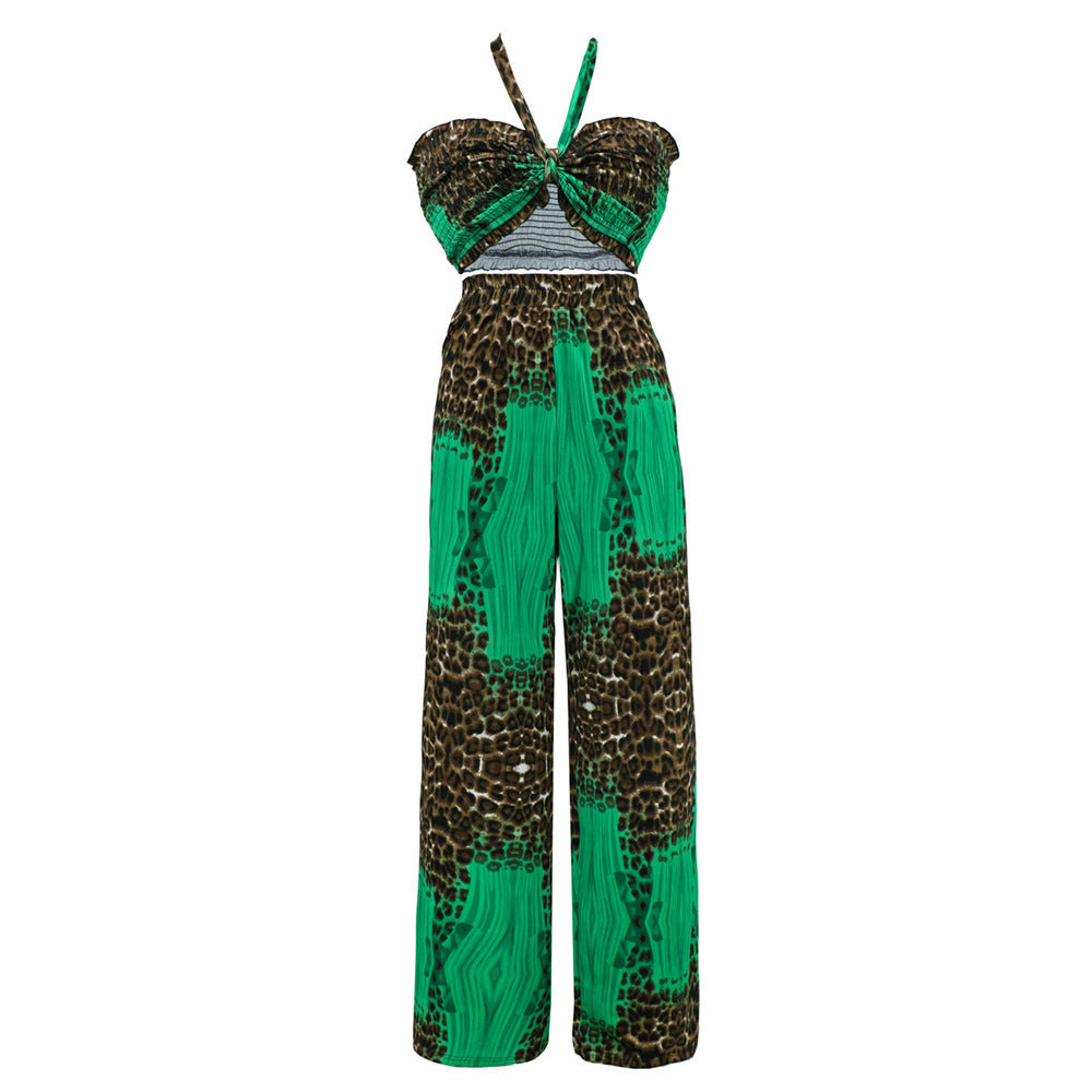 Suit Slim Fit Tube Top Halter Top Printed Wide Leg Pants Casualable Trousers Set