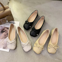 Women's Color Bow Flat Pumps Slip-on Low Loafers