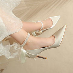 Fu Pointed High Stilettos Bow Pearl