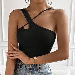 Slim Fit Cutout Waffle Ultra Short Spaghetti Strap Camisole Top